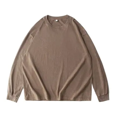 Washed Distressed Long Sleeve T-Shirt Unisex, Plus Size, Drop Shoulder - 7