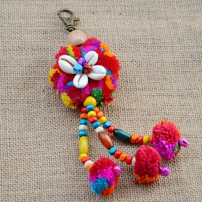 Ethnic Style Handmade Shell Pom-Pom Keychain and Bag Charm