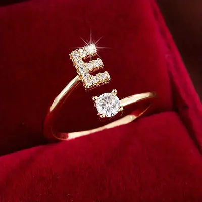 26 Letter Zircon Open Ring Women Micro-inlaid - 11