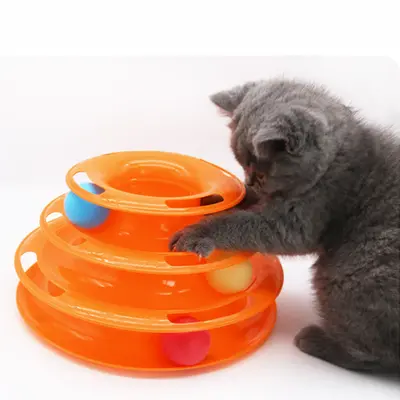 Üç Katlı Topli Kedi Döner Tablası Etkileşimli Zeka Geliştirici Kedi Oyuncağı - 2