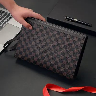 Men's Plaid Clutch Bag, Light Luxury, Large Capacity for Business and Casual Use - 8