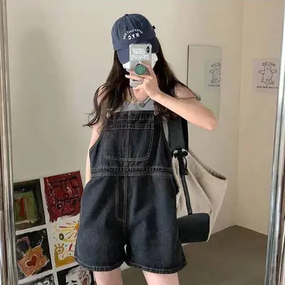 Damen-Latzshorts im koreanischen Stil, hoch tailliert, Sommer 2025
