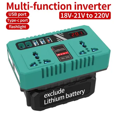 21V to 220V Inverter for Lithium Power Tool Battery, USB Charging Lamp - 6