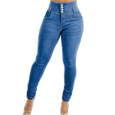 Kadın Yüksek Bel Dar Paça Kot Pantolon, Yüksek Esneklikli, Büyük Beden