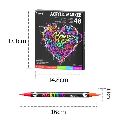 Çift başlı akrilik marker kalem seti, su bazlı, DIY boyama