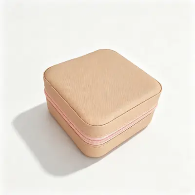 Square jewelry storage box, travel jewelry box, mini leather zipper pouch, portable necklace ring box - 10