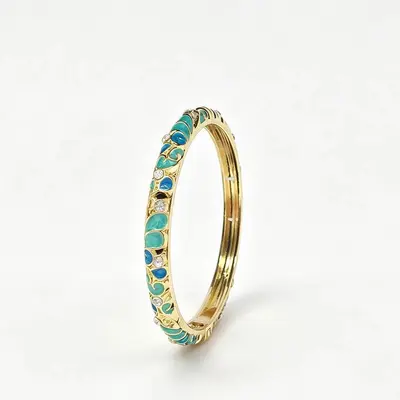 Enamel flower women's bracelet, open design - 7