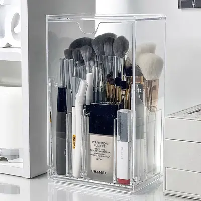 Acrylic cosmetic storage box, compartmented, dustproof