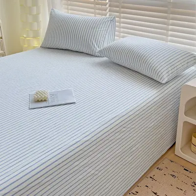 Japanisches Bettwäsche-Set mit Streifen und Karomuster, Baumwolle gewaschen, minimalistisches Design, einfarbig, Studentenwohnheim, Einzelbett, dreiteiliges Set