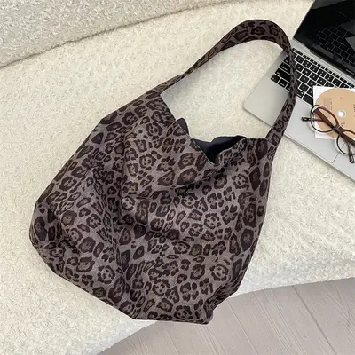59172 Suede Leopard Print Tote Bag, High-Capacity Single-Shoulder Bag - 8
