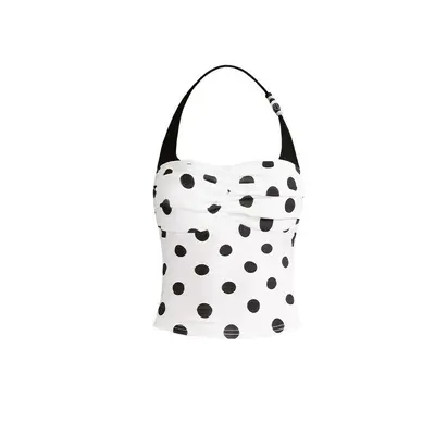 Halter Yoga Oberteil, Polka-Dot, Perlenbesatz, hochelastisch