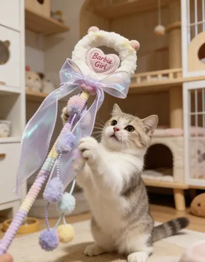 Heart-Shaped Cat Teaser Wand, Long Handle Chew-Resistant Interactive Cat Toy - 6