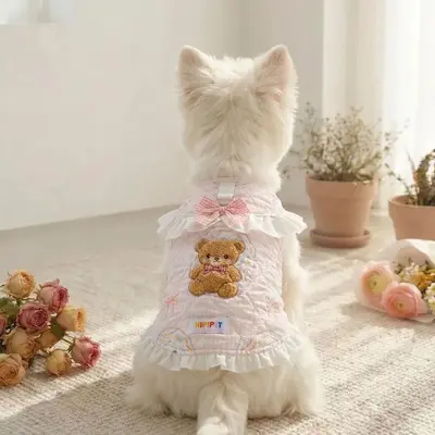 Küçük köpekler için pamuklu astarlı prenses elbisesi, sonbahar kış