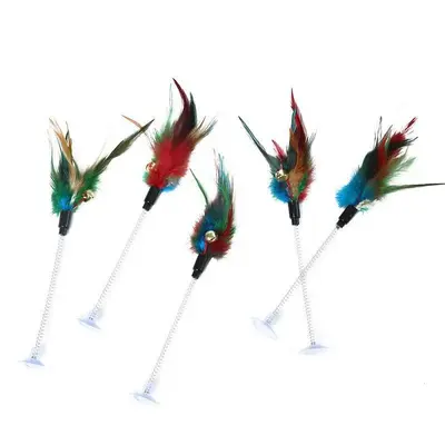 Suction Cup Spring Cat Teaser Wand with Feathers and Bell - 5