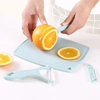 Mutfak Üç Parça Seti Seramik Meyve Bıçağı Seti Mini Plastik Kesme Tahtası Soyma Bıçağı Ev Kullanımı Küçük Bıçak Seti Küçük Bıçak