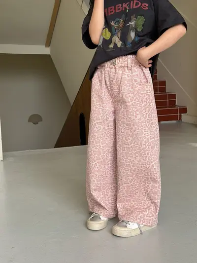 Girls' Casual Pants Soft Pink Leopard Print
