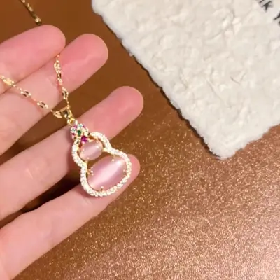 Kadın çiçek tasarımlı pembe-kırmızı gerdanlık kolye - 3
