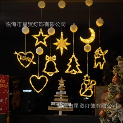 LED Noel dekorasyonu vantuzlu ışıklar kardan adam Noel ağacı beş köşeli yıldız perde pil ışıkları küçük renkli ışıklar vantuzlu ışıklar
