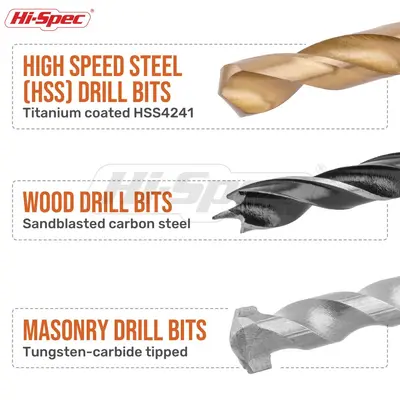 Hi-Spec 130 Piece Drill Bit Set with Twist and Masonry Bits
