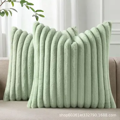 Rabbit Hair Pillow Cover Striped Plush Nordic Style Sofa Cushion ins Style Home Decor Striped Rabbit Hair Pillow Cover - 11