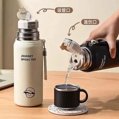 316 Paslanmaz Çelik Termos Bardak, 900 ml Pipetli Taşınabilir Su Şişesi - 4
