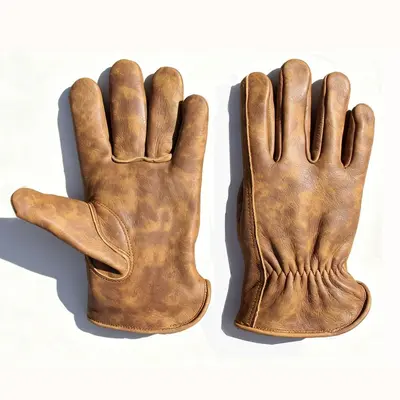 Retro Batik Kahverengi Sığır Derisi Motosiklet Eldiveni
