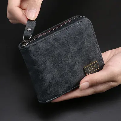 Men's Short Zipper Wallet, Multi-Card Slots, Large Capacity