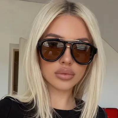 Double-Bridge Aviator Sunglasses, Unisex, UV Protection - 2