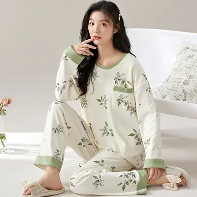Women's Long Sleeve Two-Piece Pajama Set, Round Neck, Loose Fit - 12