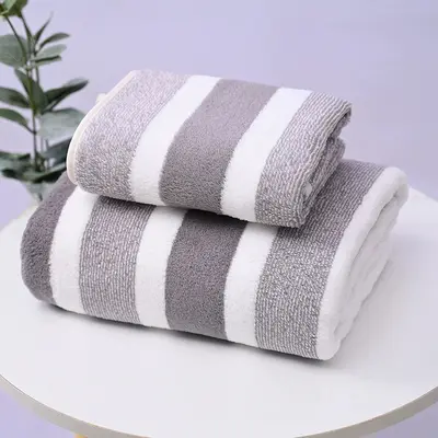 跨境条纹珊瑚绒毛巾大浴巾方巾8件套装柔软吸水宽条洗脸毛巾towel - 6