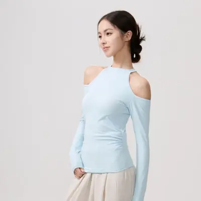 Uzun Kollu Slim Fit Omuz Açık Spor Üst, Pilates ve Yoga İçin - 4