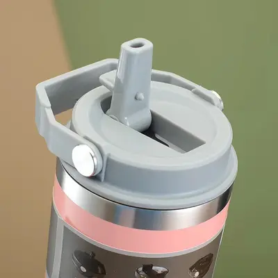 304 Stainless Steel Insulated Cup with Handle and Double-Drink Straw, Large Capacity