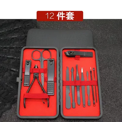 Black nail scissors set with nail clippers and manicure tools - 8
