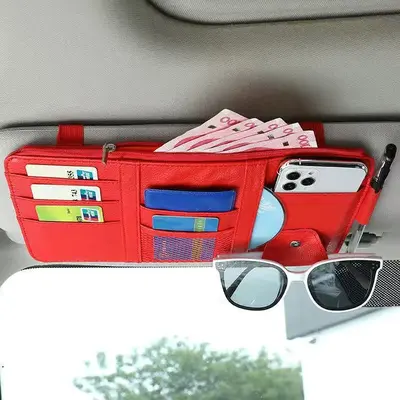 Car sun shade storage bag, multi-functional creative simple car card holder, ID holder, car sunglasses holder box - 11