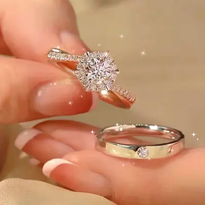 Couple ring set, wedding, adjustable open design