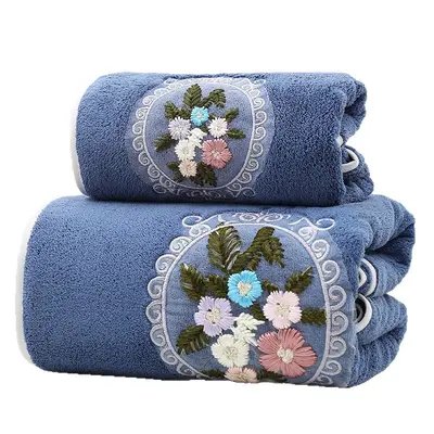 Floral Cotton Face and Bath Towel Set, 2-Piece, with Lace
