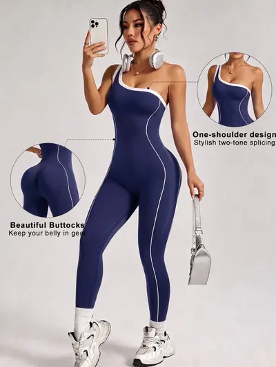 Women's Yoga Jumpsuit, Color-Block, Ribbed, One-Piece