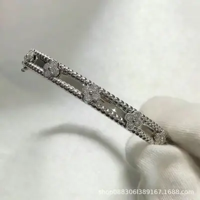 Four-leaf clover bracelet, 18K rose gold plating, full diamond - 8