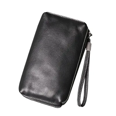 Men's Genuine Leather Clutch Bag, Women's Soft Leather Long Wallet, Cowhide - 6