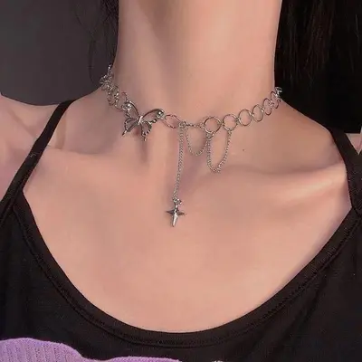 Kadınlar için kelebek kolye, benzersiz köprücük kemiği zinciri, minimalist tarz kolye, niş tasarım kolye, öğrenciler için kısa zincir. - 2