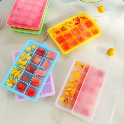 Wholesale 15-compartment ice box with lid, food-grade home type ice tray, 24-compartment square ice cube mold, silicone ice cube mold