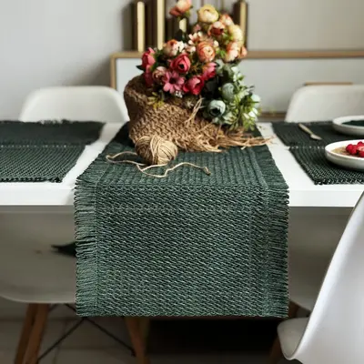 Jute Table Runner, Mixed Colour Woven Retro Table Cover, Decorative Long Towel with Tassel - 11