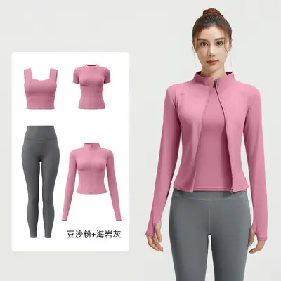Damen-Yoga-Set 4-teilig: Strickjacke, Sport-BH, T-Shirt und Yogahose - 10