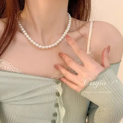 Pearl necklace, French style light luxury, minimalist design, elegant neck chain, pearl necklace for women, pearl necklace. - 7