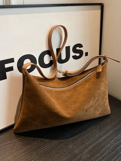Retro Suede Pillow Bag for Women, Large Capacity Underarm Bag - 3