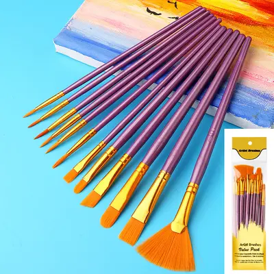 Grenzüberschreitende Amazon Pinselset mit 12/13/15 Stück, Kunststoffschaft, Nylonborsten, Aquarell- und Acrylpinsel, Linierpinsel - 13