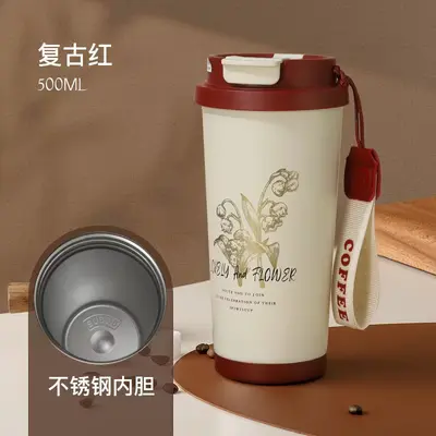 Lily Design Ceramic Coffee Cup with 316 Stainless Steel Thermos Mug - 9