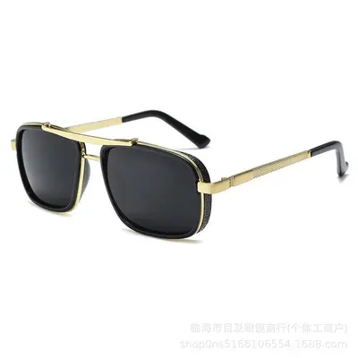 Retro Thick Square Frame Metal Punk Men's Sunglasses, Double Bridge - 6