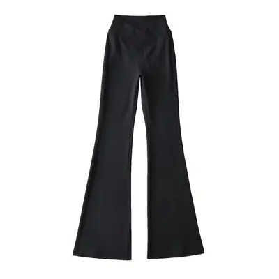 Kadın V-bel siyah yoga pantolonu, dar kesim, mikro kloş