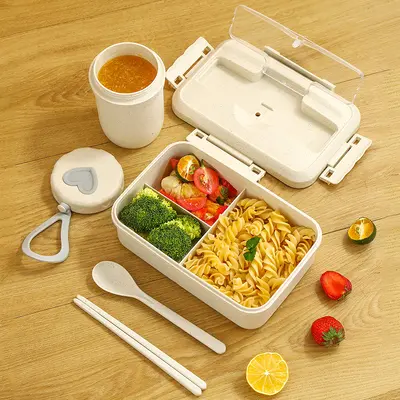 Wheat Straw Insulated Lunch Box, Microwave Safe, with Compartments